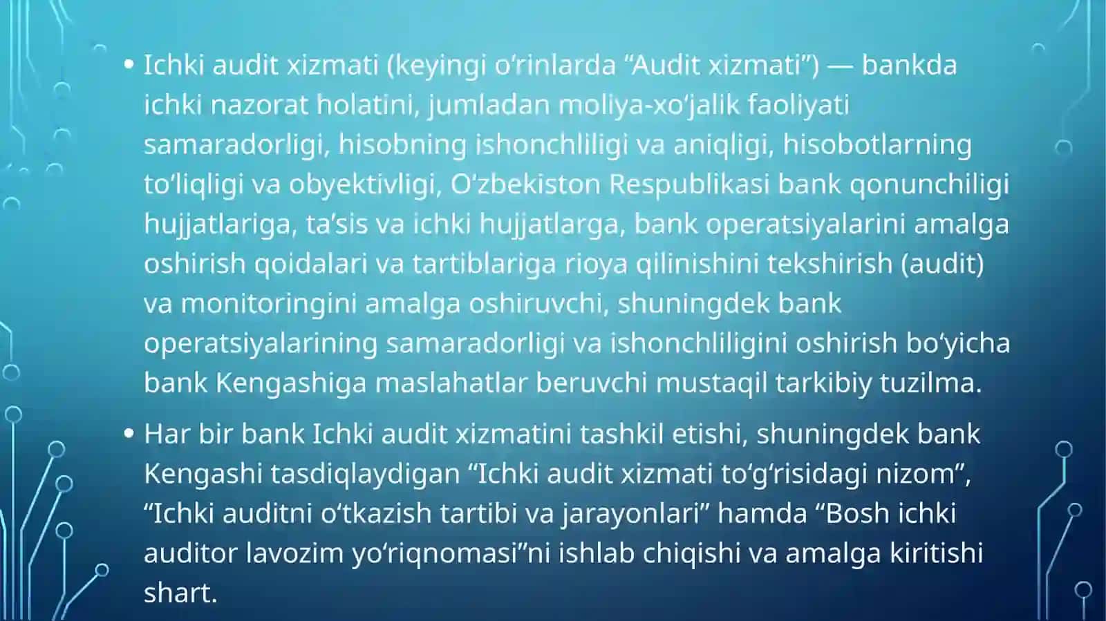 BaNK ICHKI NAZORATI, UNI TASHKIL ETISH 3