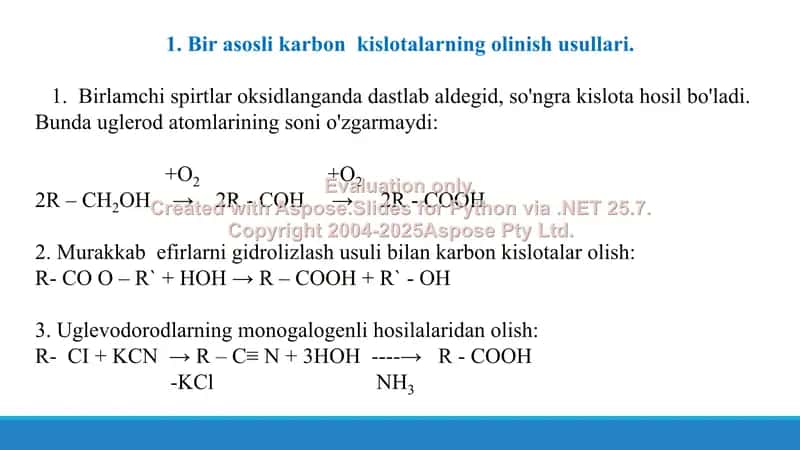 12. Bir asosli karbon  kislotalarning olinish usullari. To'yinmagan bir  asosli karbon kislotalar. Taqdimot, 15 bet. 3
