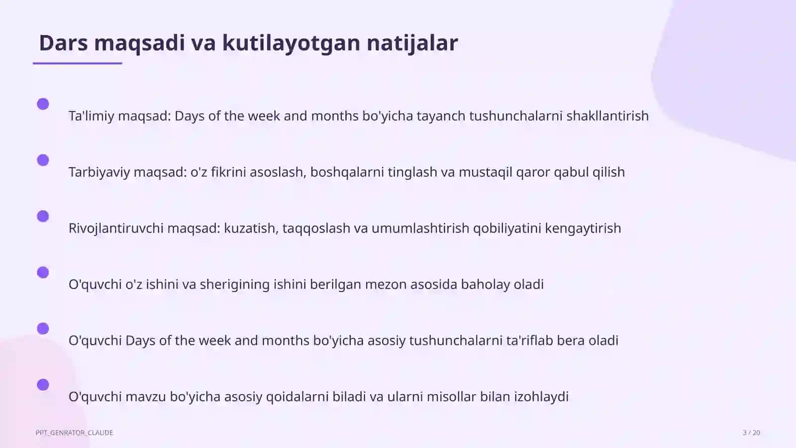 Days of the week and months (2-sinf) 3