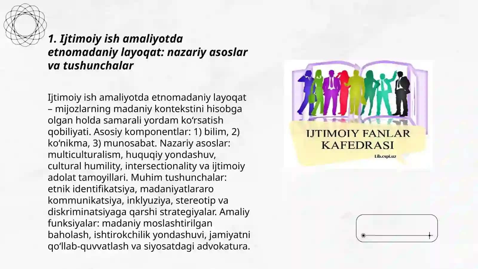 Ijtimoiy ish amaliyotda etnomadaniy layoqat: nazariy asoslar va tushunchalar 3