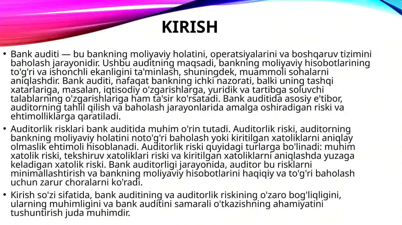 Bank auditida muhimlik tushunchasi va auditorlik riski 3