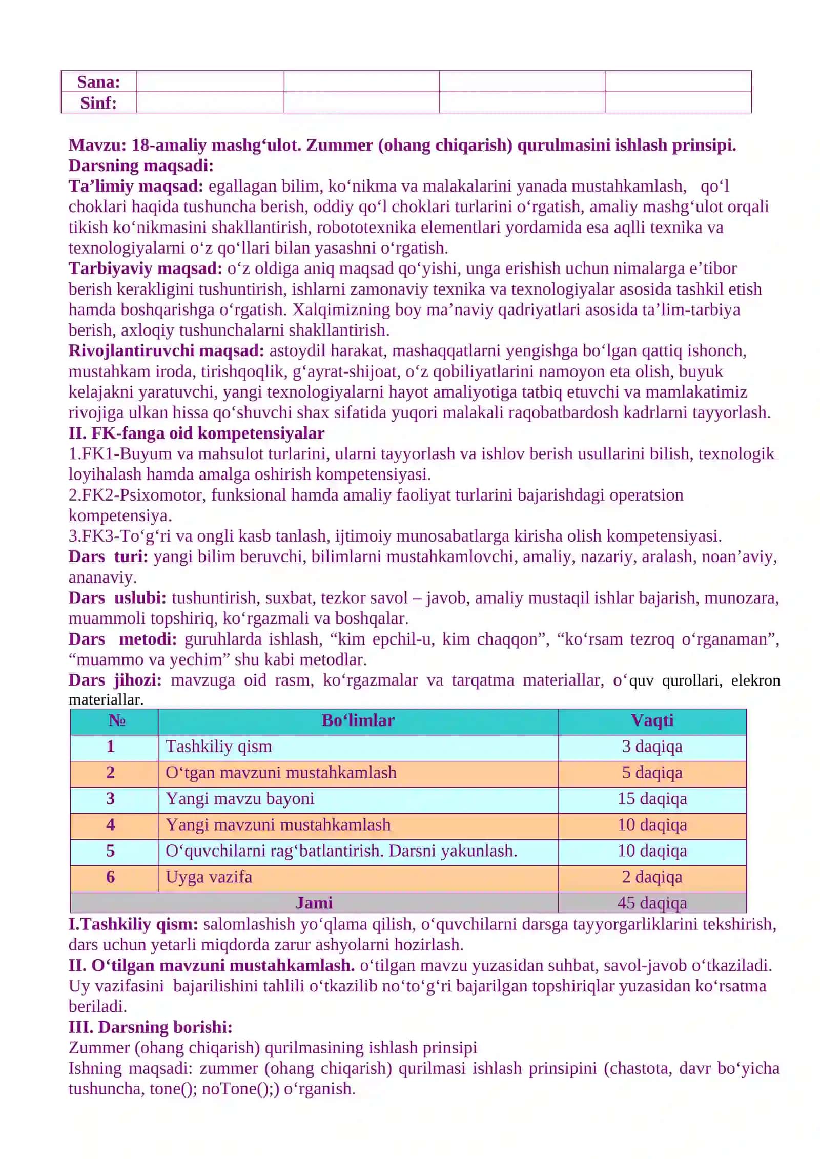 7-sinf texnologiya fanidan o‘g‘il bolalar uchun IV chorak taqvimiy mavzu rejasi 3