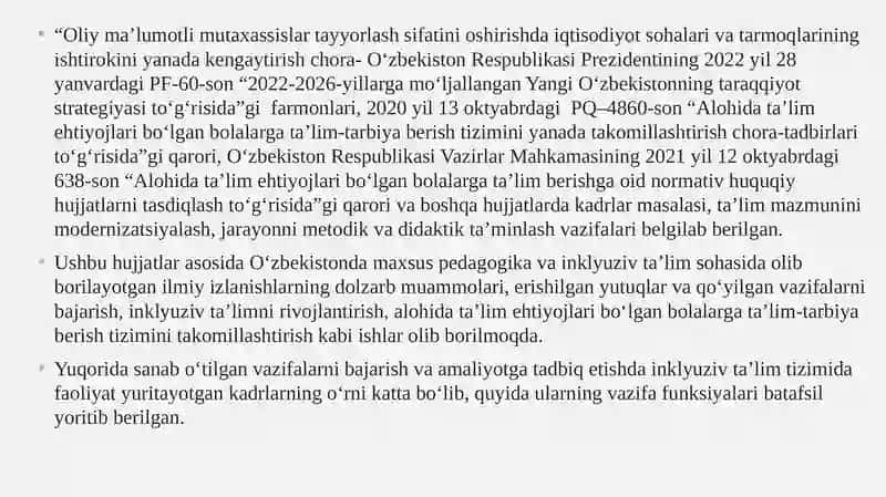 Inklyuziv ta’lim sinflari va boshlang‘ich tayanch korreksion sinflarda imkoniyati cheklangan bolalarni o‘qitish bo‘yicha pedagogik jarayonni tashkil etish yo‘llari 3