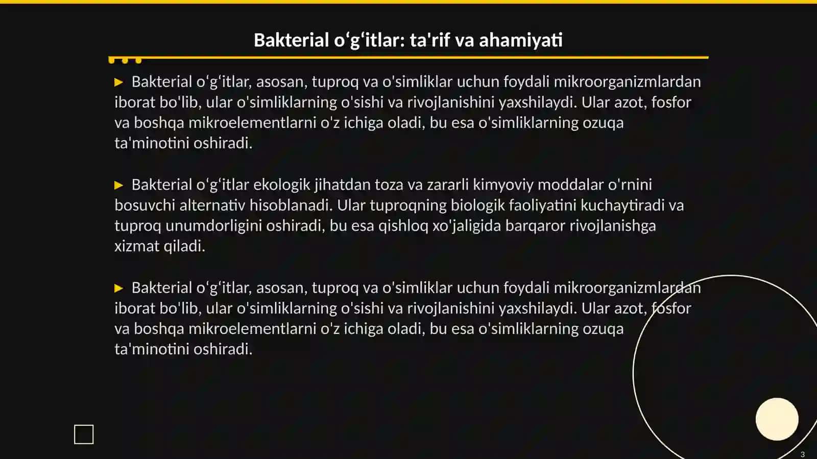 Bakterial oʻgʻitlar ishlab chiqarish texnlogiyasi 3