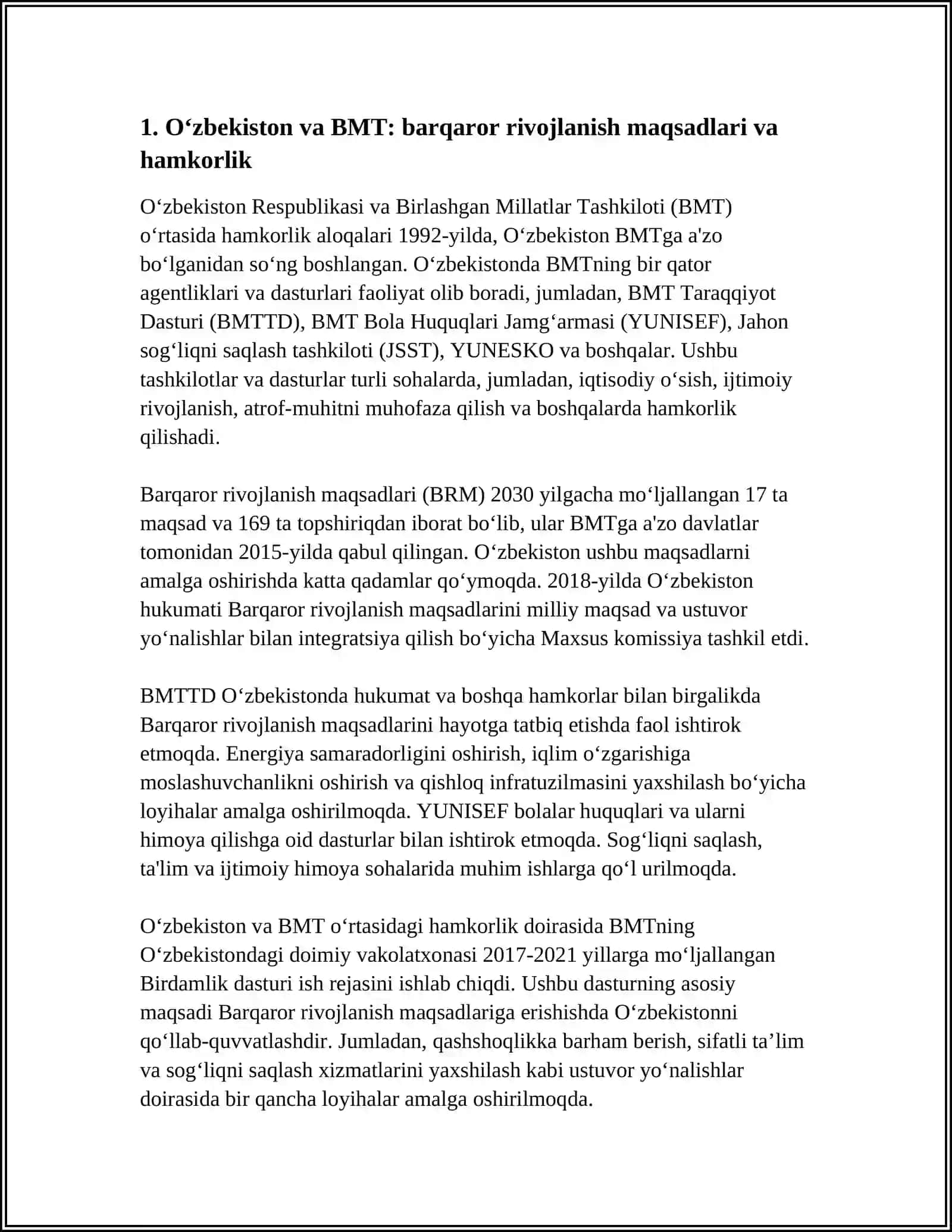 O'ZBEKISTONNING XALQARO TASHKILOTLAR BILAN HAMKORLIK ALOQALARI 3