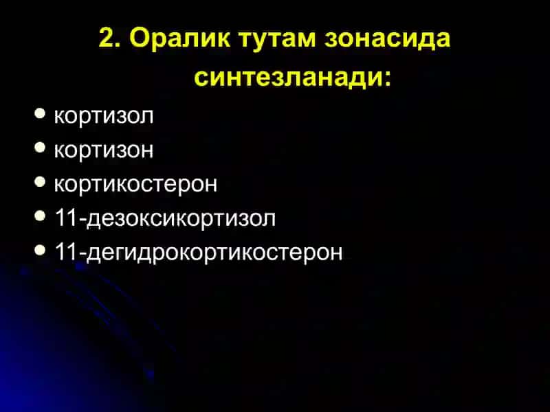 БУЙРАК УСТИ БЕЗЛАРИ, КОРТИКОСТЕРОИДЛАРНИНГ БИОЛОГИК ТАЪСИРИ. БУЙРАК УСТИ БЕЗЛАРИ ПУСТЛОК КИСМИ 3