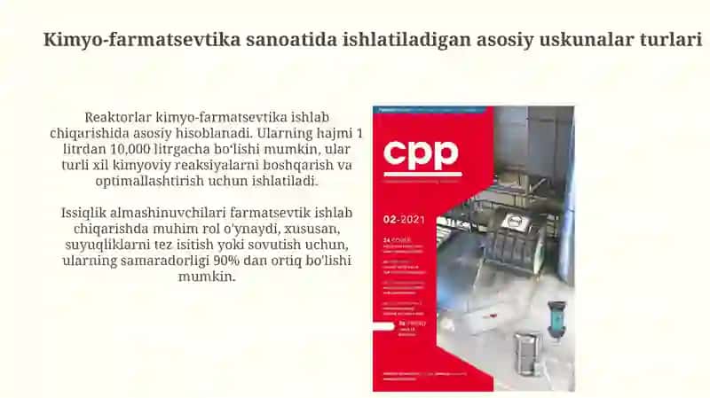 Kimyo-farmatsevtika sanoatida qo'llaniladigan uskunalar 3