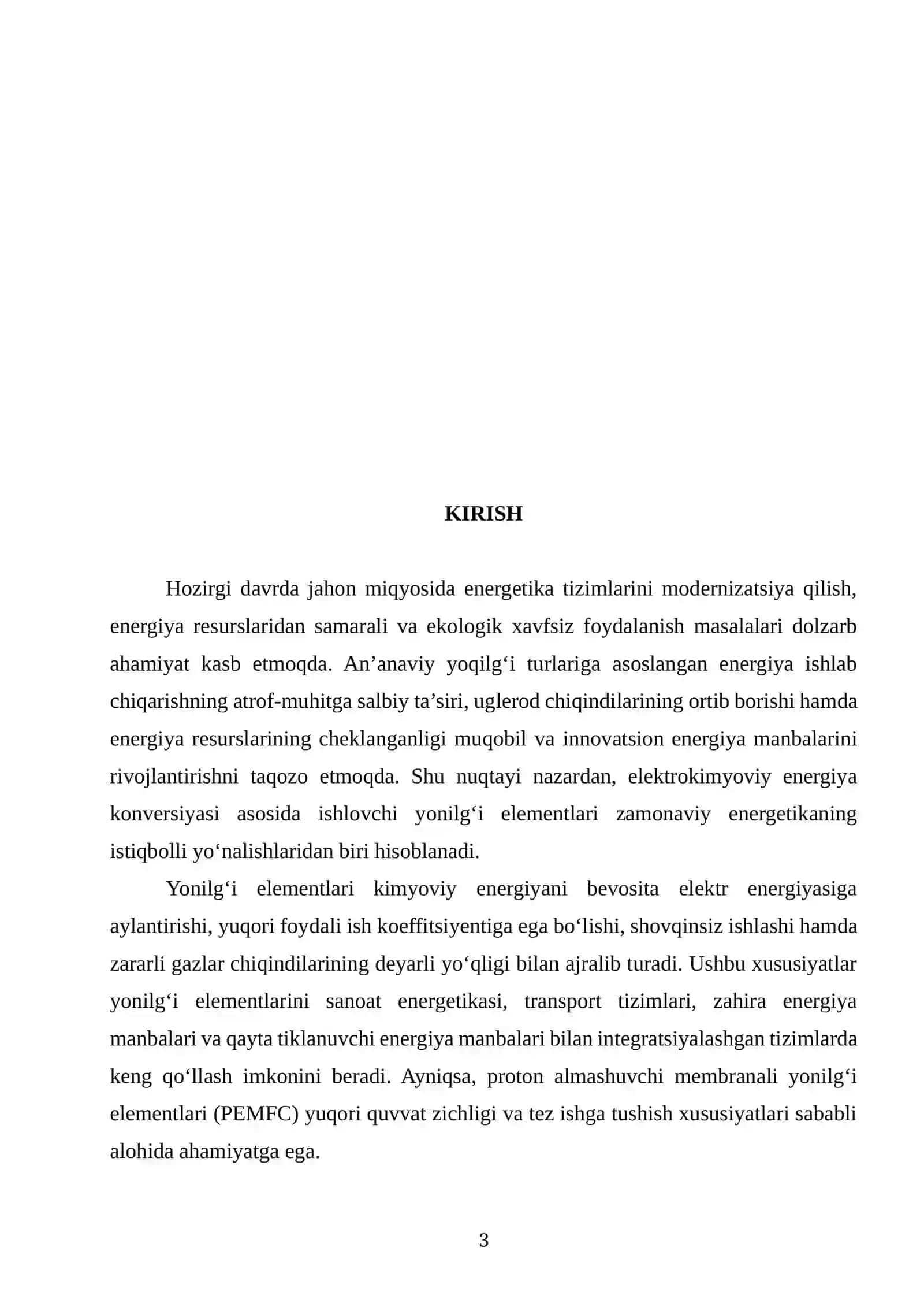 Yonilg‘i elementlari ishlab chiqarish sexining loyihasi va membrana elektrodlar hisobi 3