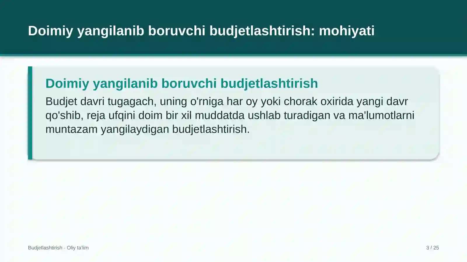 daryo transportida doimiy yangilanib boruvchi budjetlashtirish 3490 3