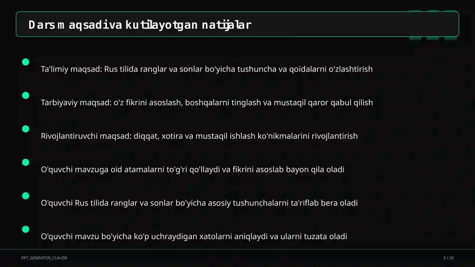 Rus tilida ranglar va sonlar (2-sinf) 3