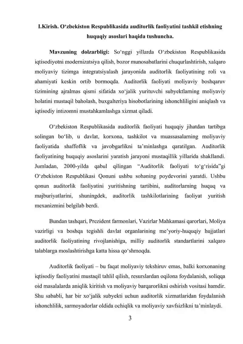 O‘zbekiston Respublikasida auditorlik faoliyatini tashkil etishning huquqiy asoslari 3