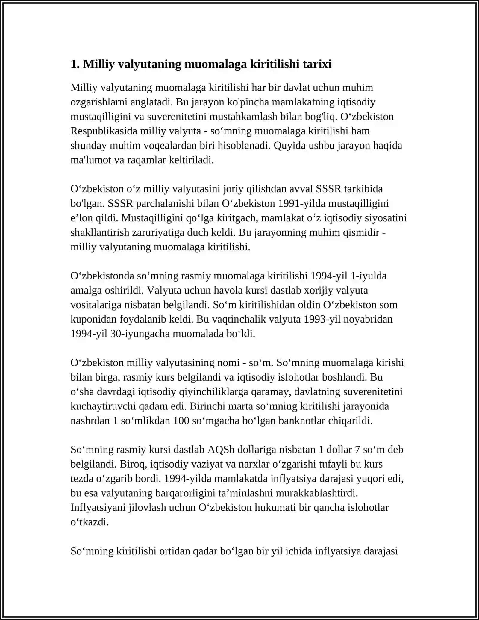 OʻZBEKISTONDA MILLIY VALYUTANING MUOMALAGA KIRITILISHI 3