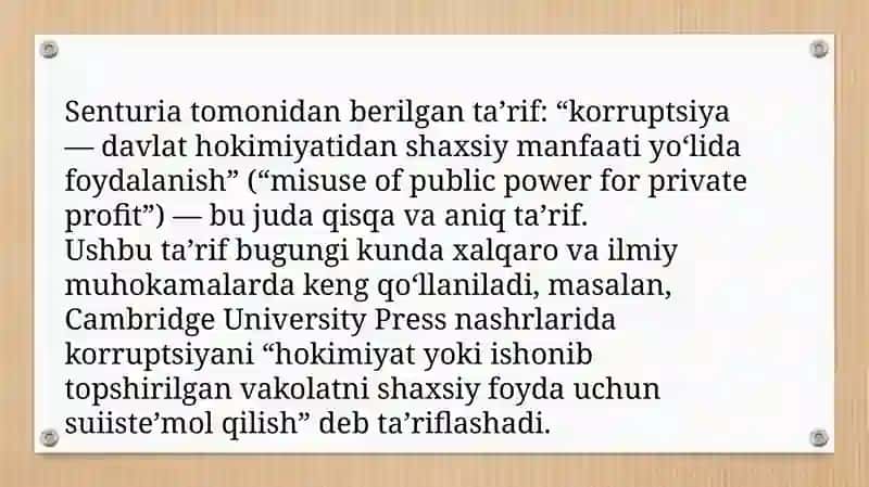 Jozef Senturiyaning korruptsiyaga oid qarashlari tasnifi 3