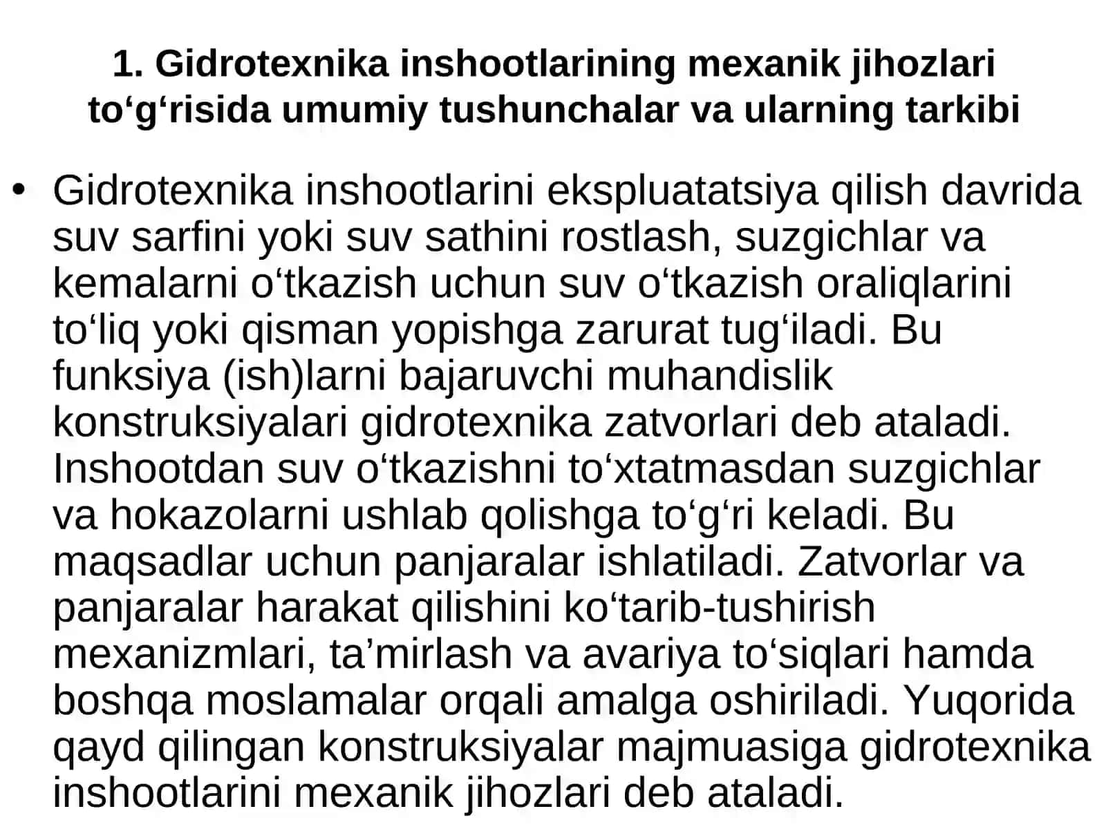 Gidrotexnika inshootlarining mexanik jihozlari to‘g‘risida umumiy ma’lumotlar 3
