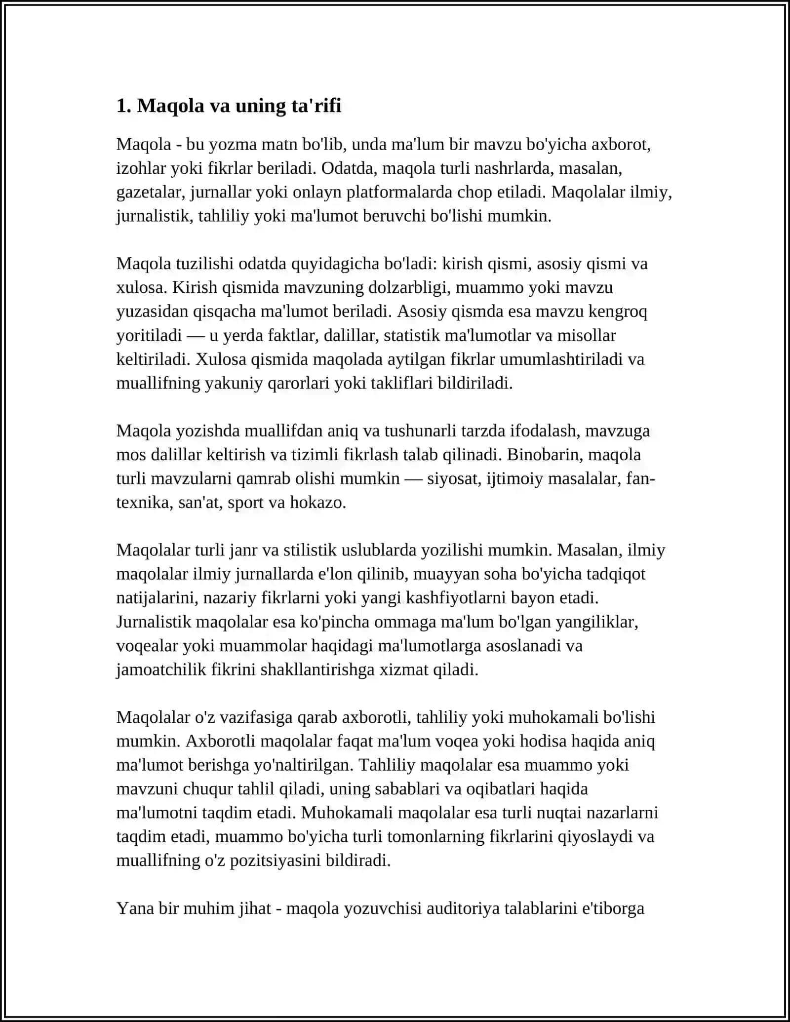 MAQOLA VA UNING TURLARI HAQIDA MA’LUMOT BERING 3