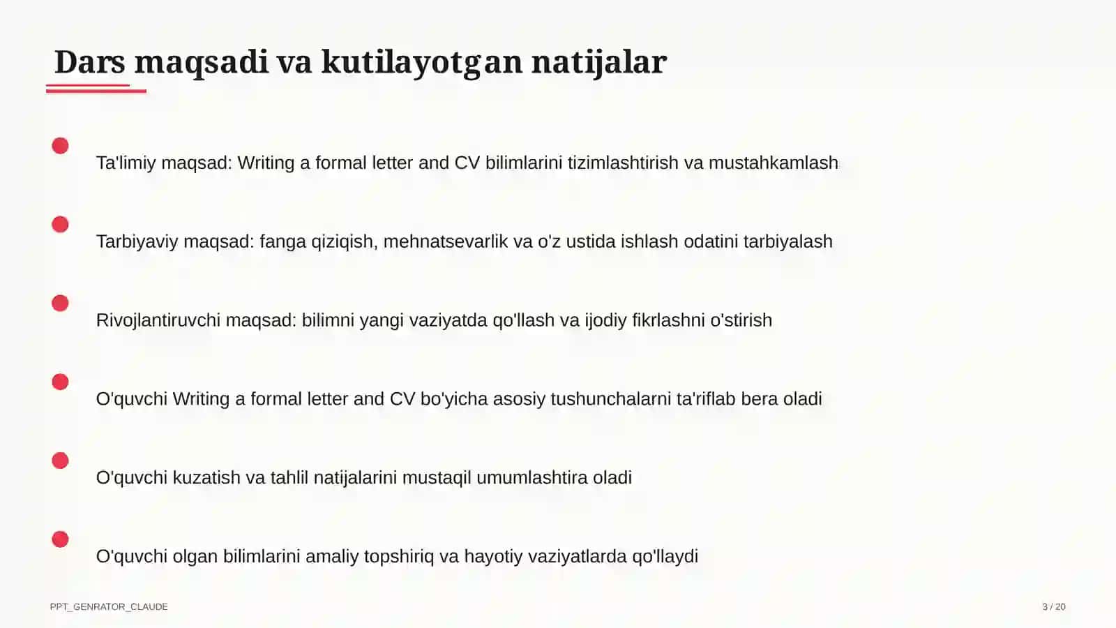 Writing a formal letter and CV (10-sinf) 3