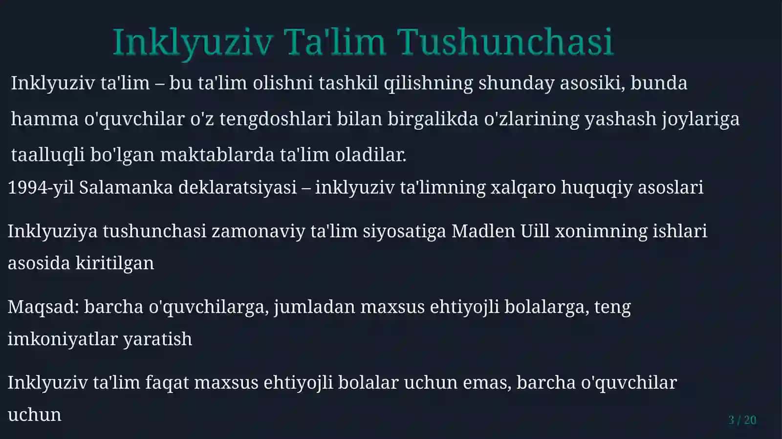 Inklyuziv ta'lim prinsiplari, metodlari, kategoriyalari 3
