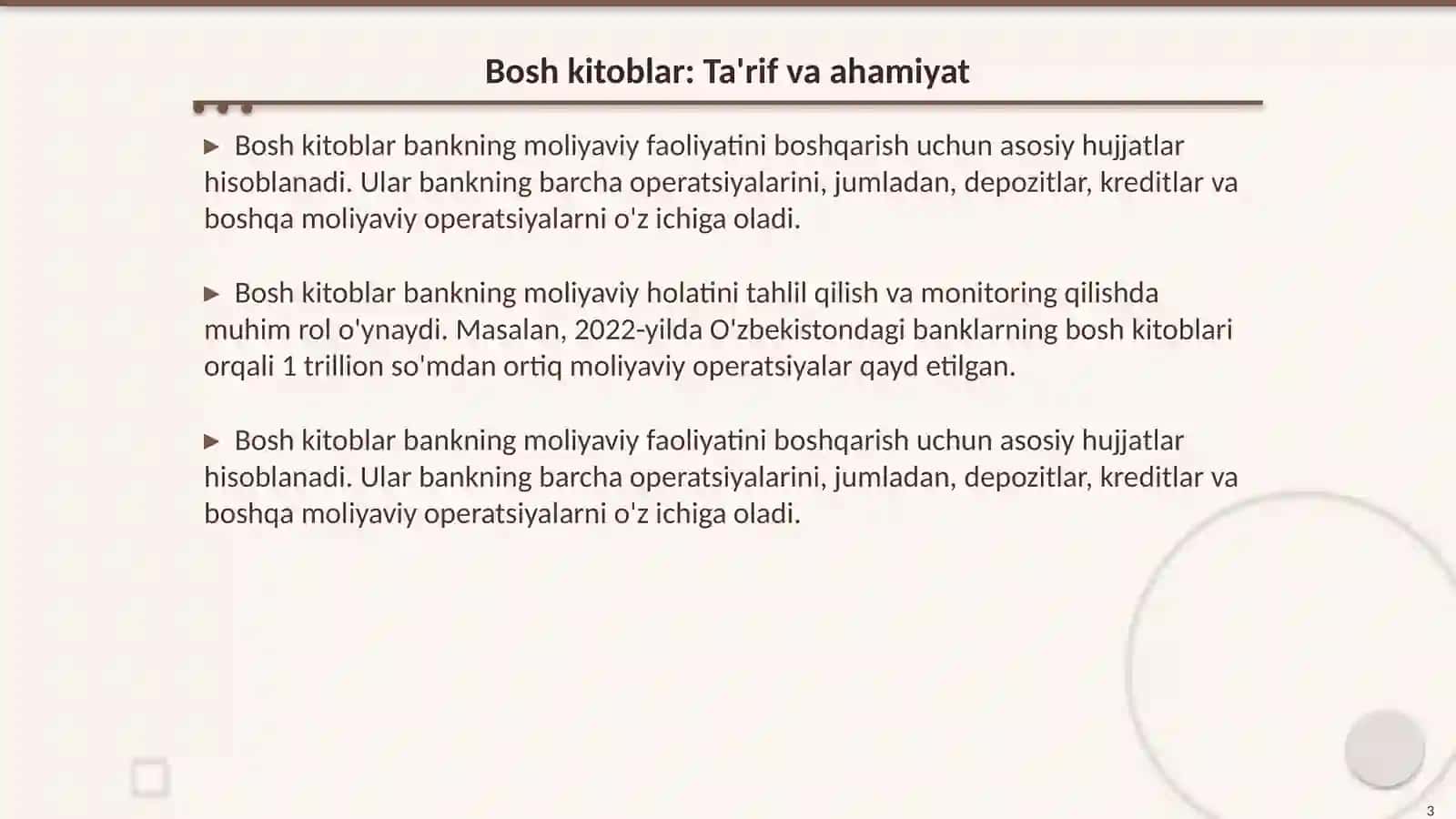 Banklarda bosh va yordamchi kitoblar 3