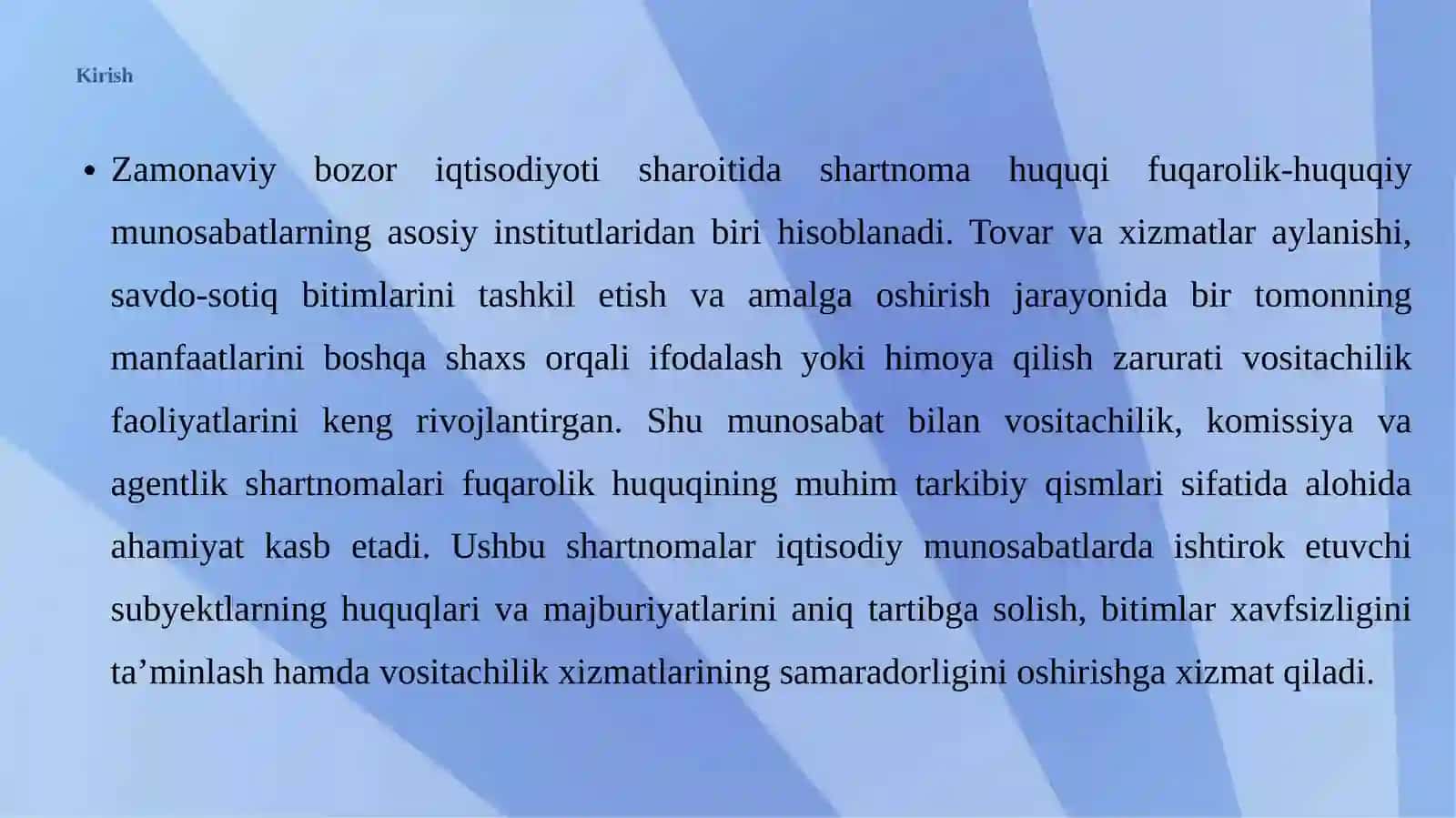 Vositachilik, komissiya va agentlik shartnomalarining o‘zaro farqlari 3
