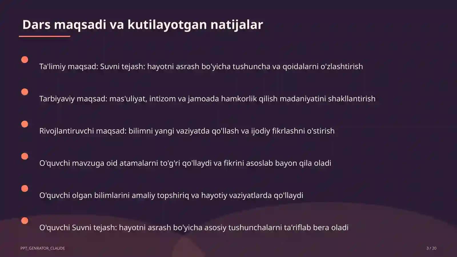 Sinf soati va tarbiyaviy tadbirlar (1– 11) — o'qituvchilar uchun 3