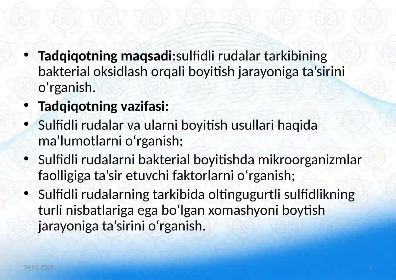 Sulfidlirudalar tarkibining boyitish jarayonlariga ta'sirini o'rganish 3