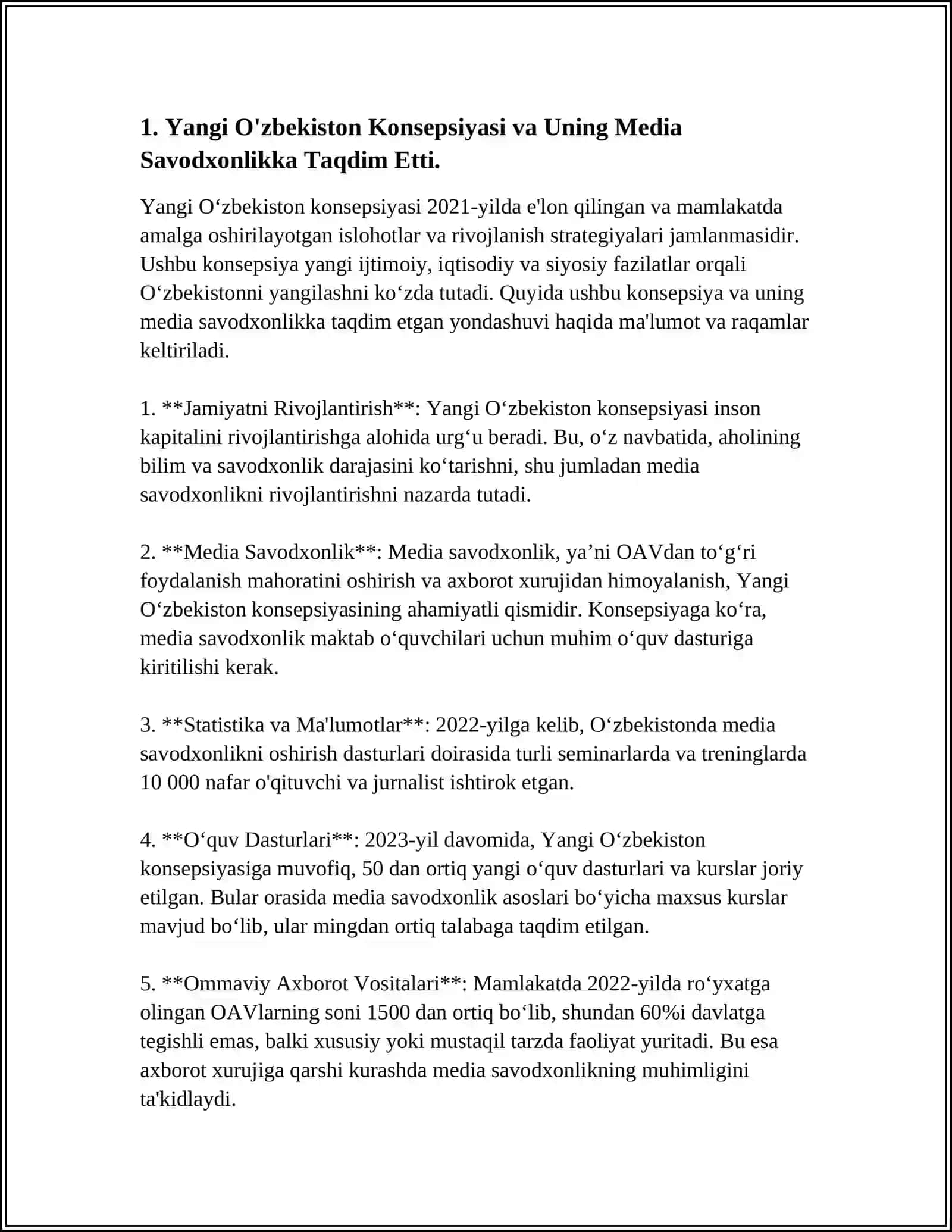 Yangi O'zbekiston Media Savodxonlik va Axborot Madaniyati O'qitilishi 3