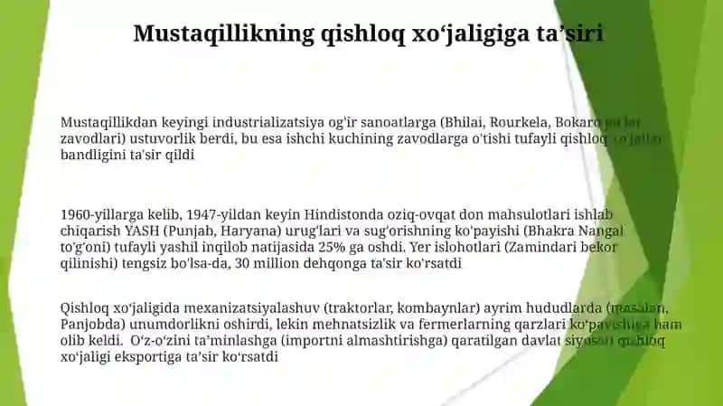 Mustaqillik yillarida qishloq xo'jaligi va sanoat sohasidagi òzgarishlar 3