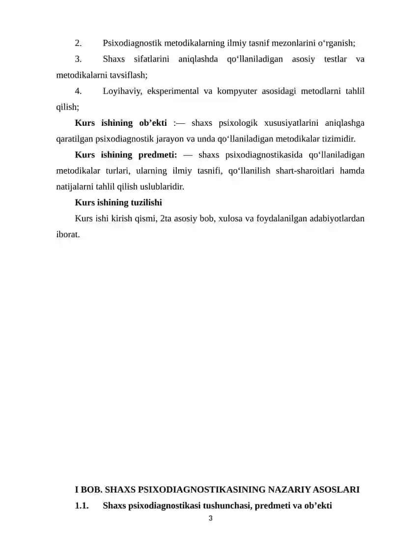 SHAXS SIXODIOGNOSTIKASIDA QO'LLANILADIGAN METODIKALAR TASNIFI 3