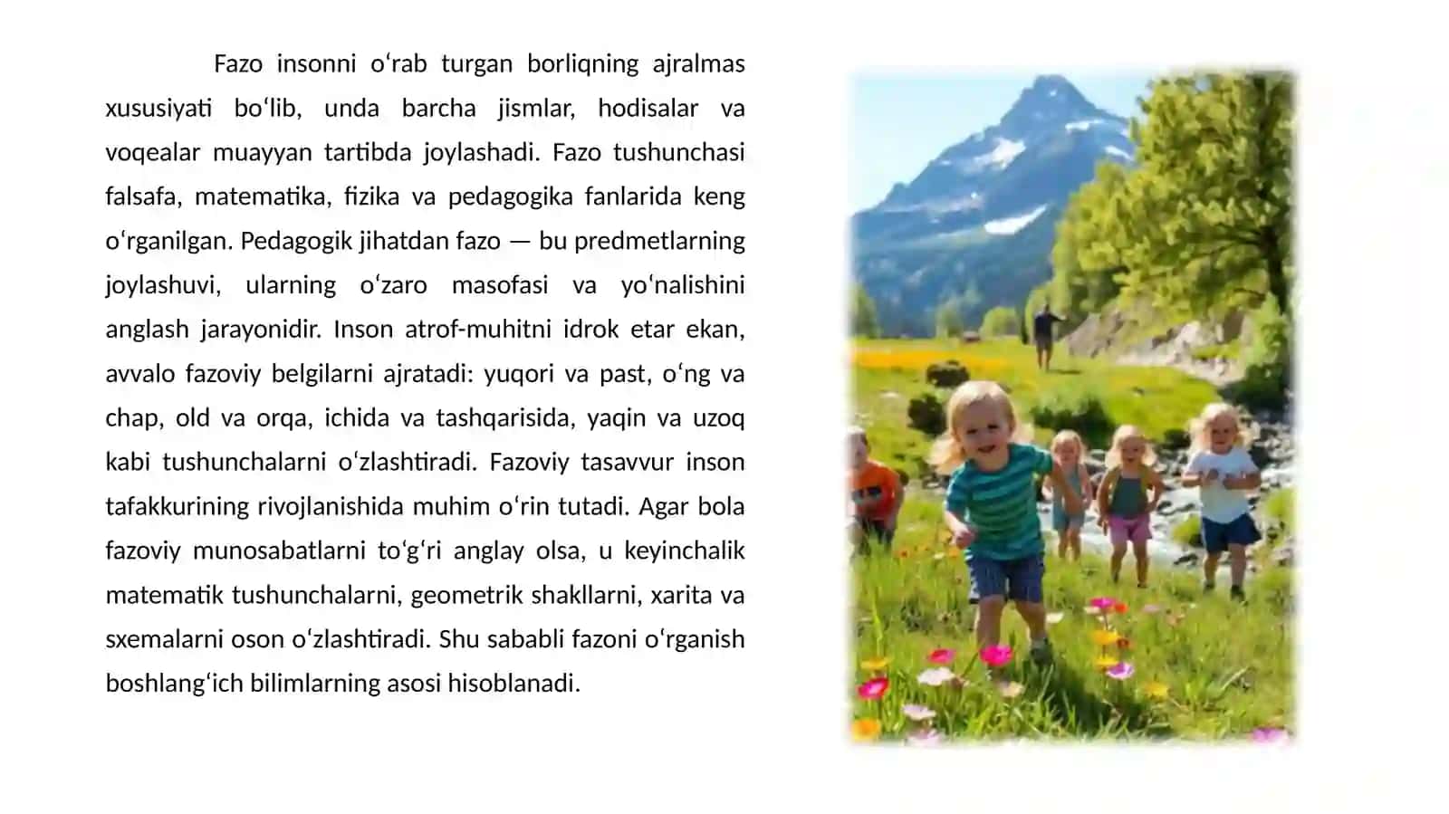 Fazo haqida tushuncha. Maktabgacha yoshdagi bolalarni tevarak-atrofga mo‘ljal olishga o‘rgatish metodikasi 3
