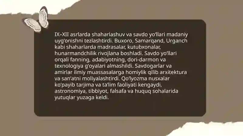 IX - XII asrlarda mamlakatimiz hududida roʻy bergan madaniy uygʻonish ( Renessans ) 3