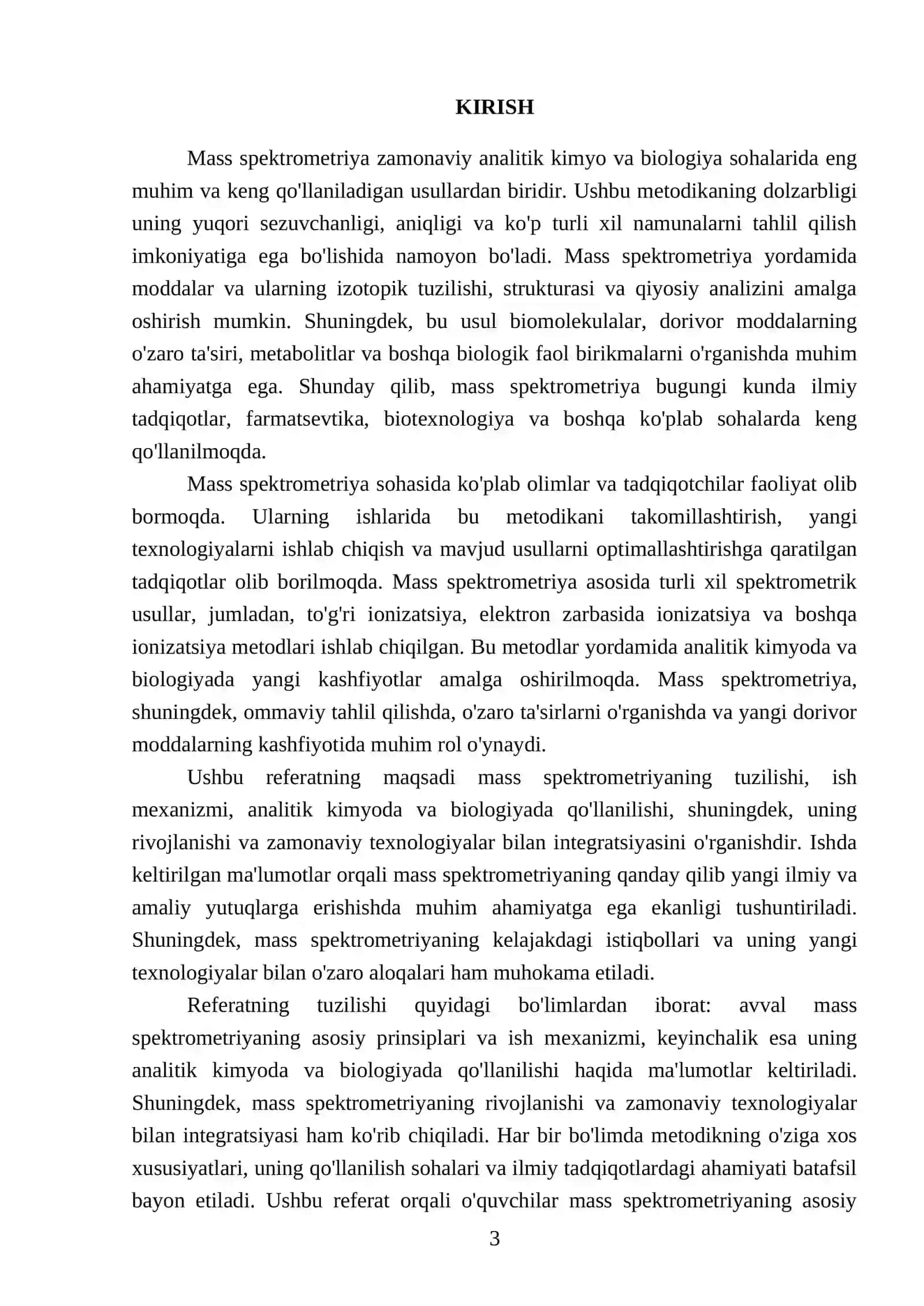 Mass spektrometriya tuzilishi qo'llanilishi 3