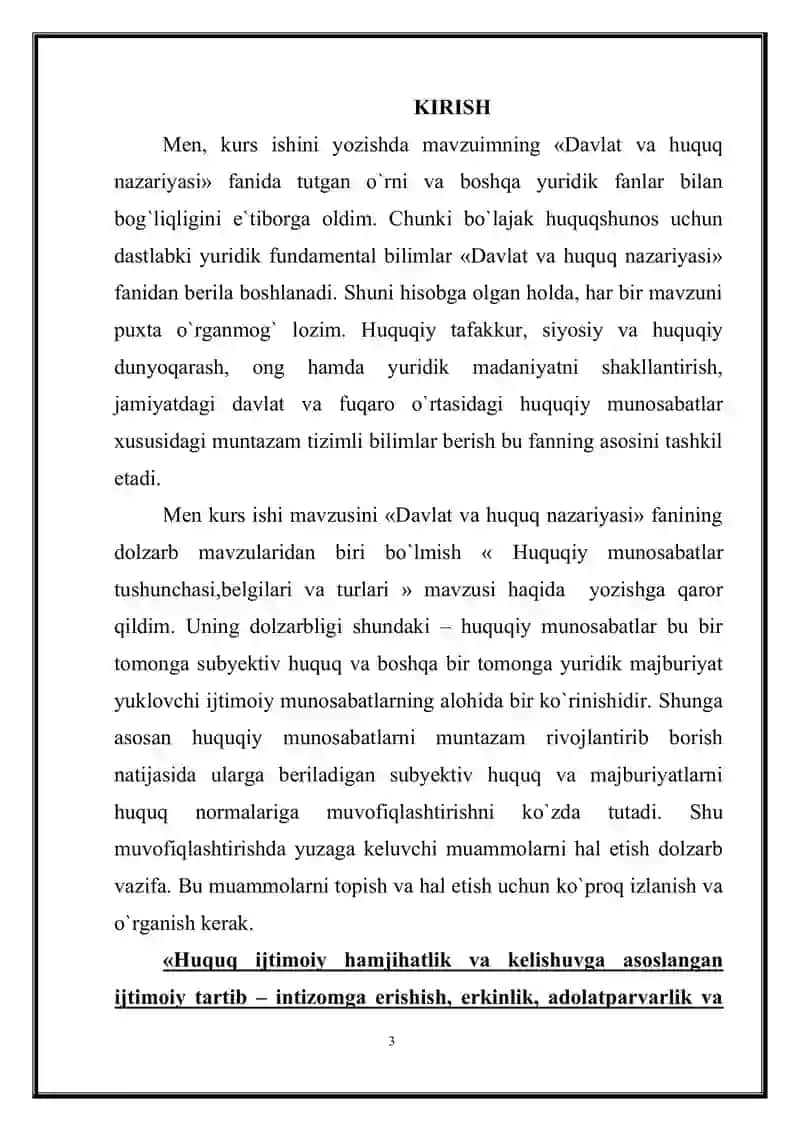 HUQUQIY  MUNOSABATLAR TUSHUNCHASI,BELGILARI VA TURLARI. 3