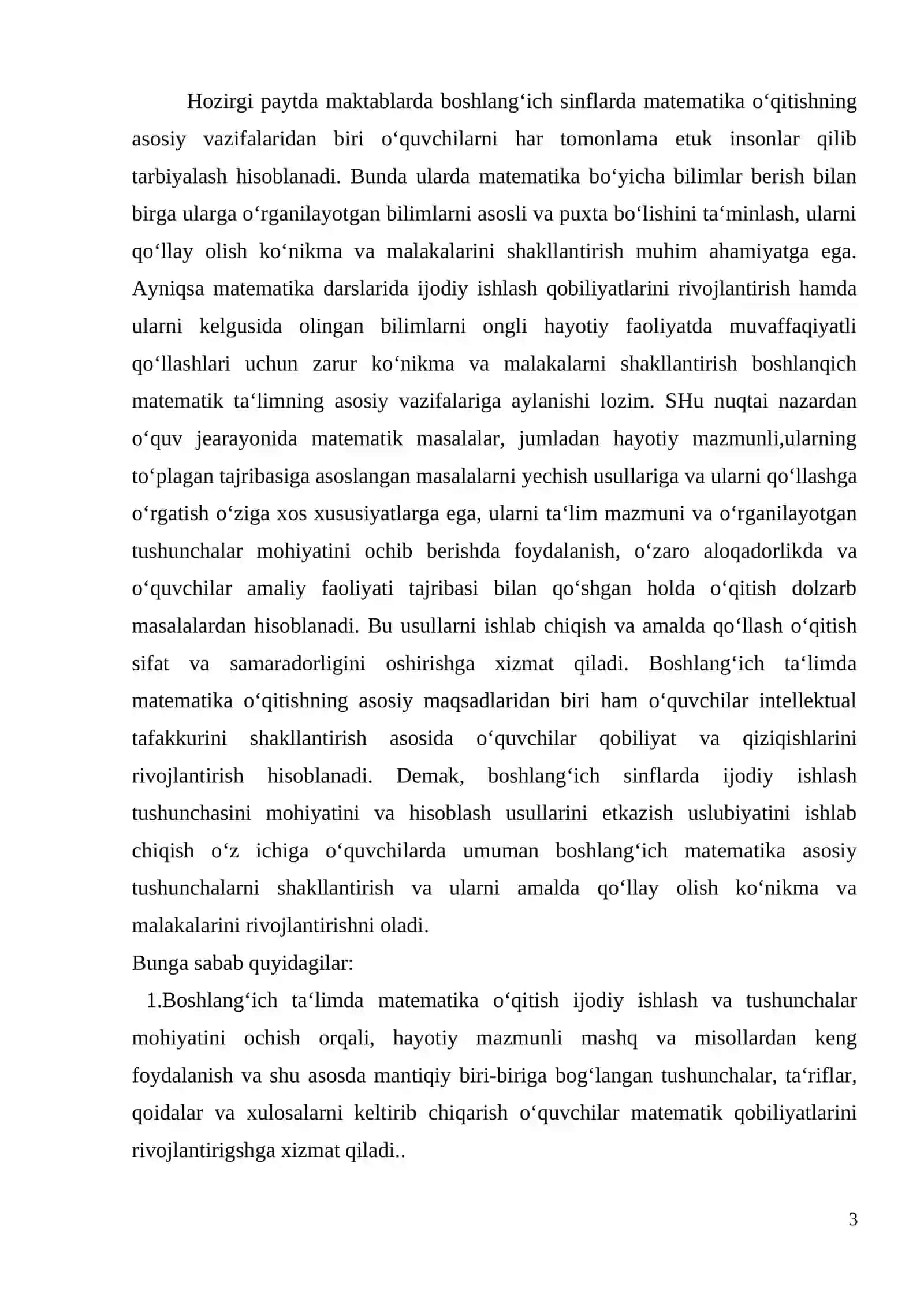 BOSHLANG‘ICH SINFLARDA MATЕMATIKADAN O‘QUVCHILARNI IJОDIY ISHLASHGA O‘RGATISH MЕTОDIKASI (3-SINF MISOLIDA) 3