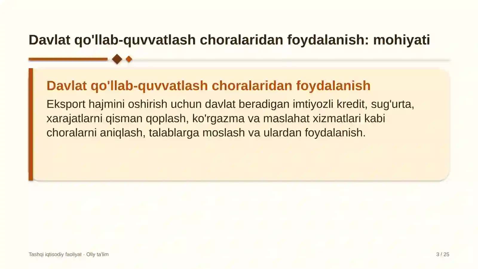 oltin qazib olish sanoatida eksportchilarni davlat qo'llab quvvatlash choralaridan foydalanish 9832 3