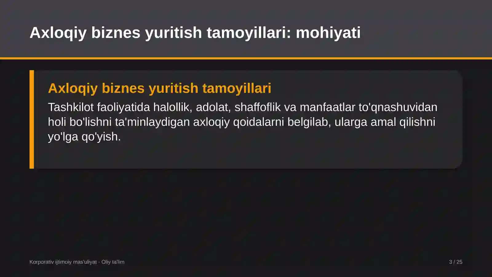 Magistral elektr tarmoqlarida axloqiy biznes yuritish tamoyillarini joriy etish 3