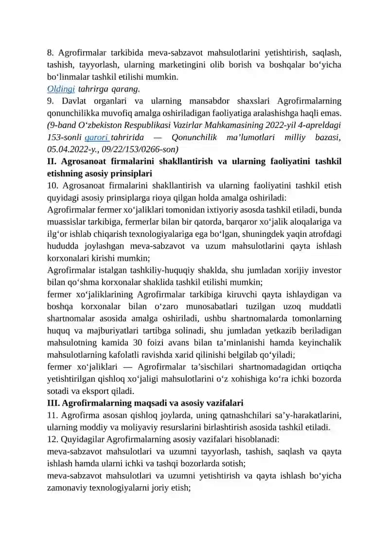 Meva-sabzavotchilik va uzumchilik sohasida agrosanoat firmalari tashkil etish va ularning faoliyatini yo‘lga qo‘yish tartibi 3