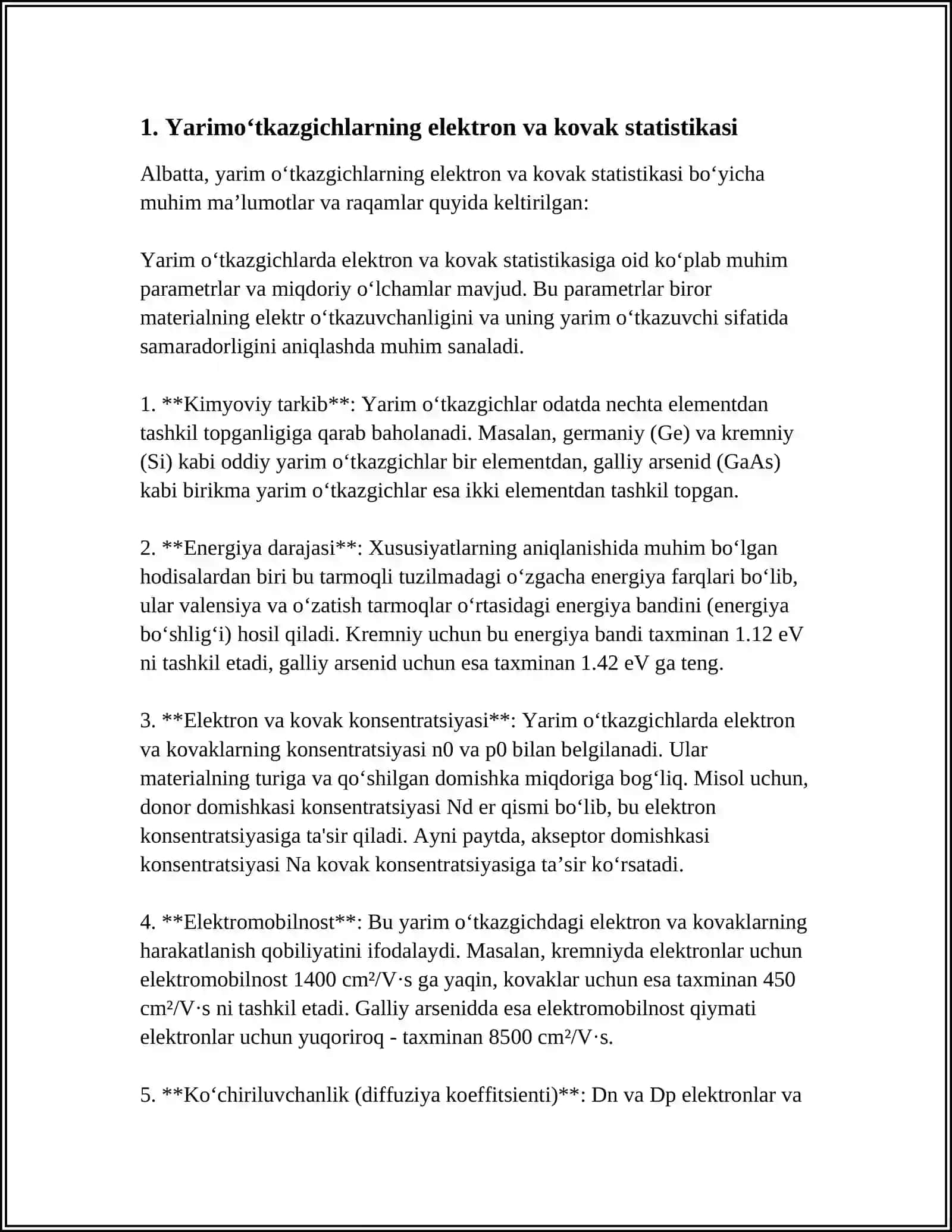 YARIMOʻTKAZGICHLARDAGI ELEKTRONLAR VA KOVAKLAR STATISTIKASI, YARIMOʻTKAZGICHLARDAGI KINETIK HODISALAR, YARIMOʻTKAZGICHLARDAGI KONTAKT HODISALAR, YARIMOʻTKAZGICHLARDAGI FOTOELEKTRIK HODISALAR 3