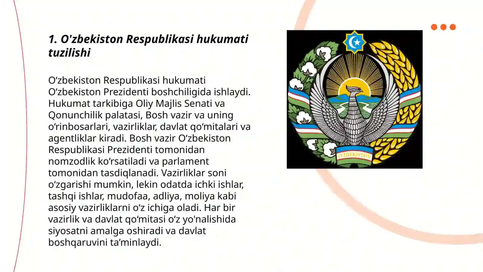 O'zbekiston Respublikasi hukumatini tashkil etish tartibi, uning tarkibi va faoliyatini amalga oshirish tartibi 3