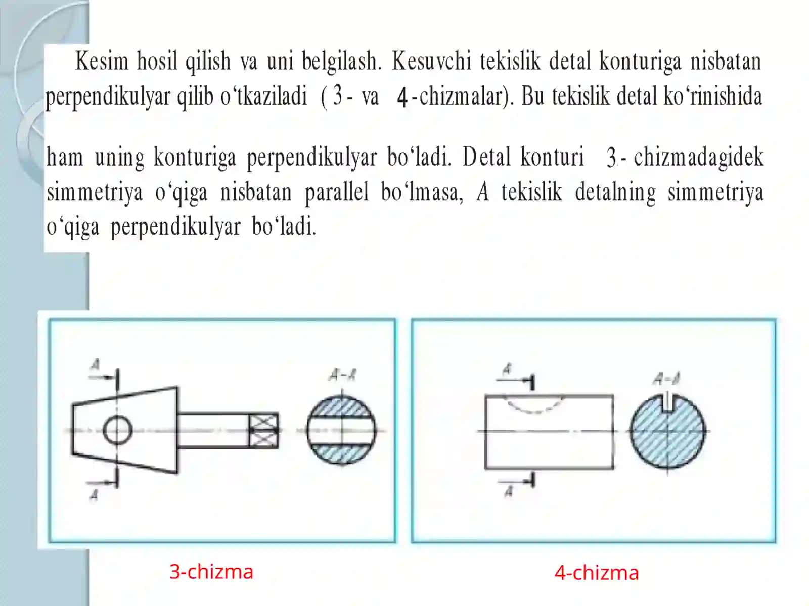 KESIMLAR HAQIDA UMUMIY TUSHUNCHA. CHIZMALARDA MATERIALLARNING GRAFIK BELGILANISHI.pptx 3