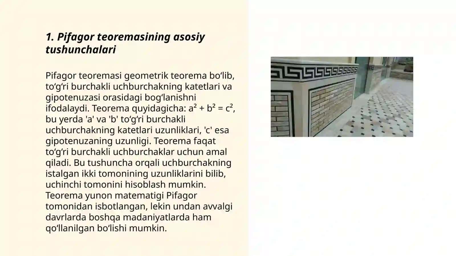 uyni ta'mirlash va dizayn loyihasini tayyorlashda Pifagor teoremasini tadbiqi 3