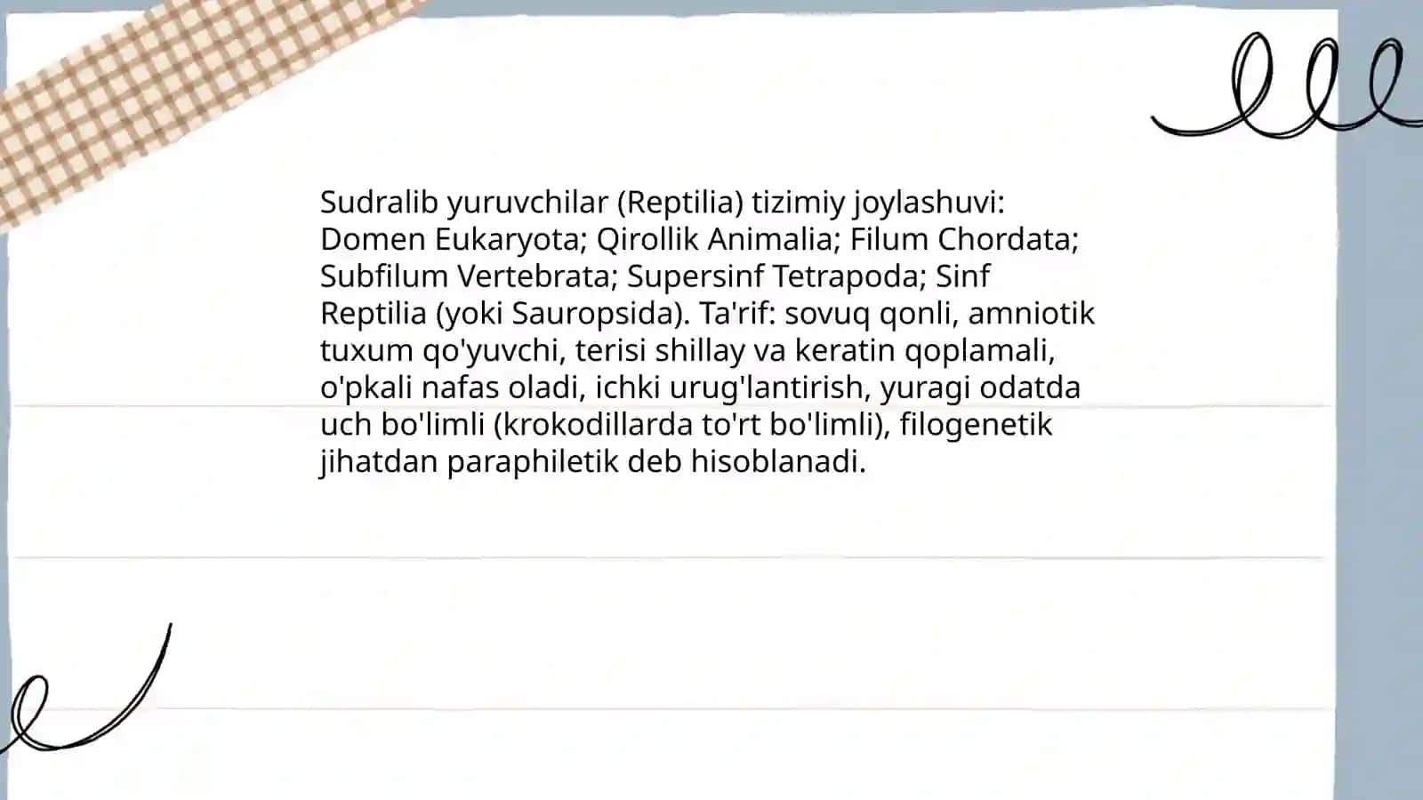 Sudralib yuruvchilar (Reptilia)sinfi sistematikasi 3