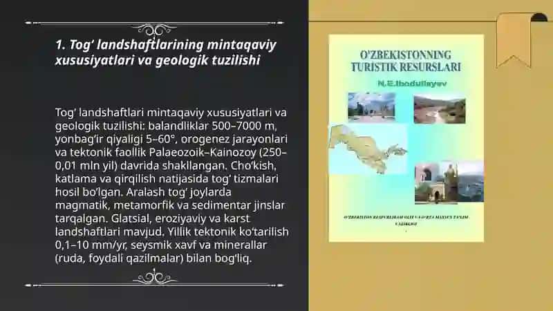Tabiiy turizm resurslarining mintaqaviy xususiyatlari (togʻ, choʻl, suv resurslari) 3