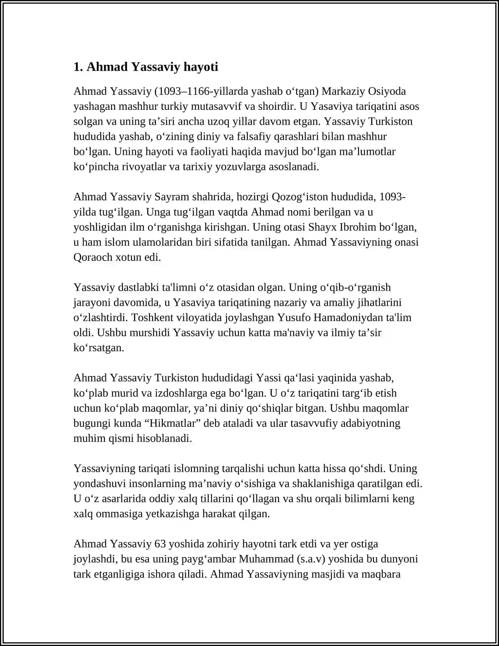 Ahmad Yassaviy Haqida Referat 3