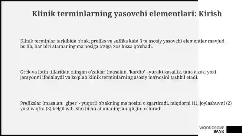 Klinik terminlarning yasovchi elementlari: Kirish 3