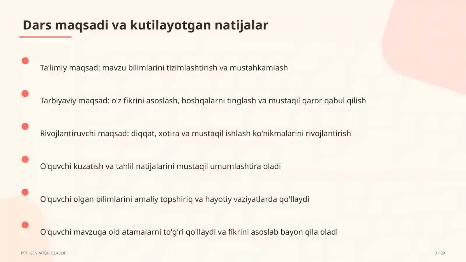 Sinf soati va tarbiyaviy tadbirlar (1–11) 3