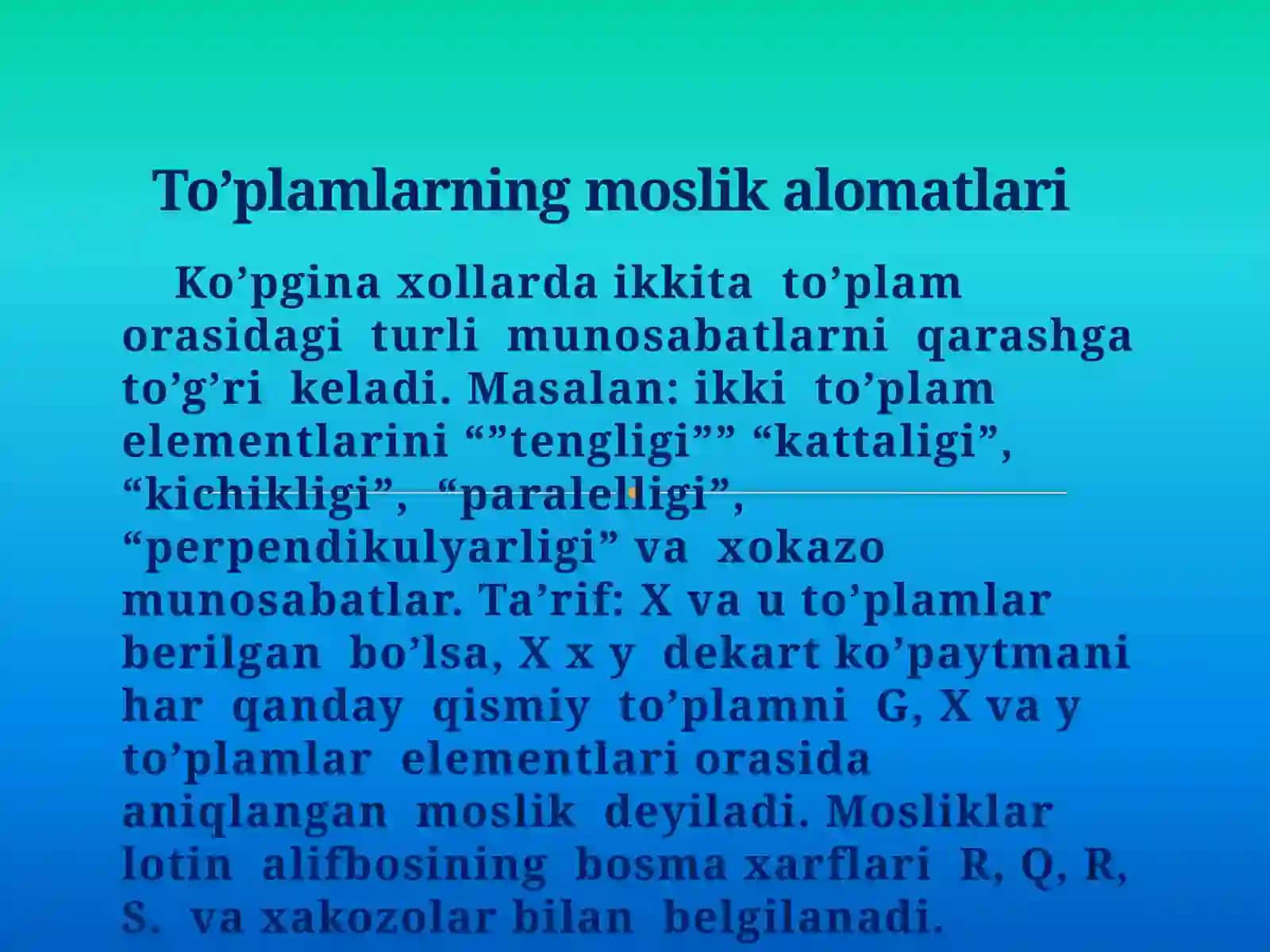 To’plamlarning moslikalomatlari 3