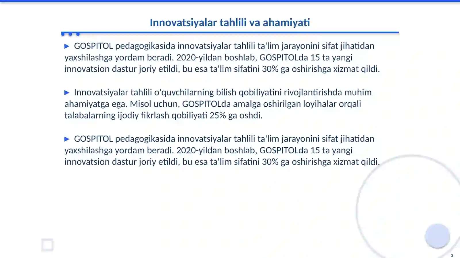 GOSPITOL PEDAGOGIKADA INNOVATSION RIVOJLANISH YOʻNALISHLARI 3