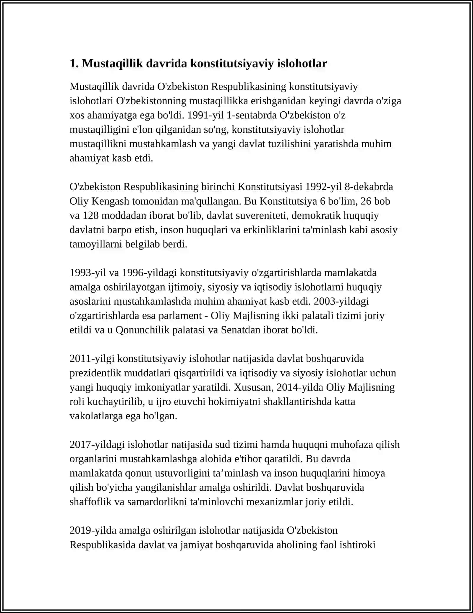 MUSTAQILLIK YILLARIDA DAVLAT BOSHQARUVI TIZIMIDA AMALGA OSHIRILGAN ISLOHOTLAR 3