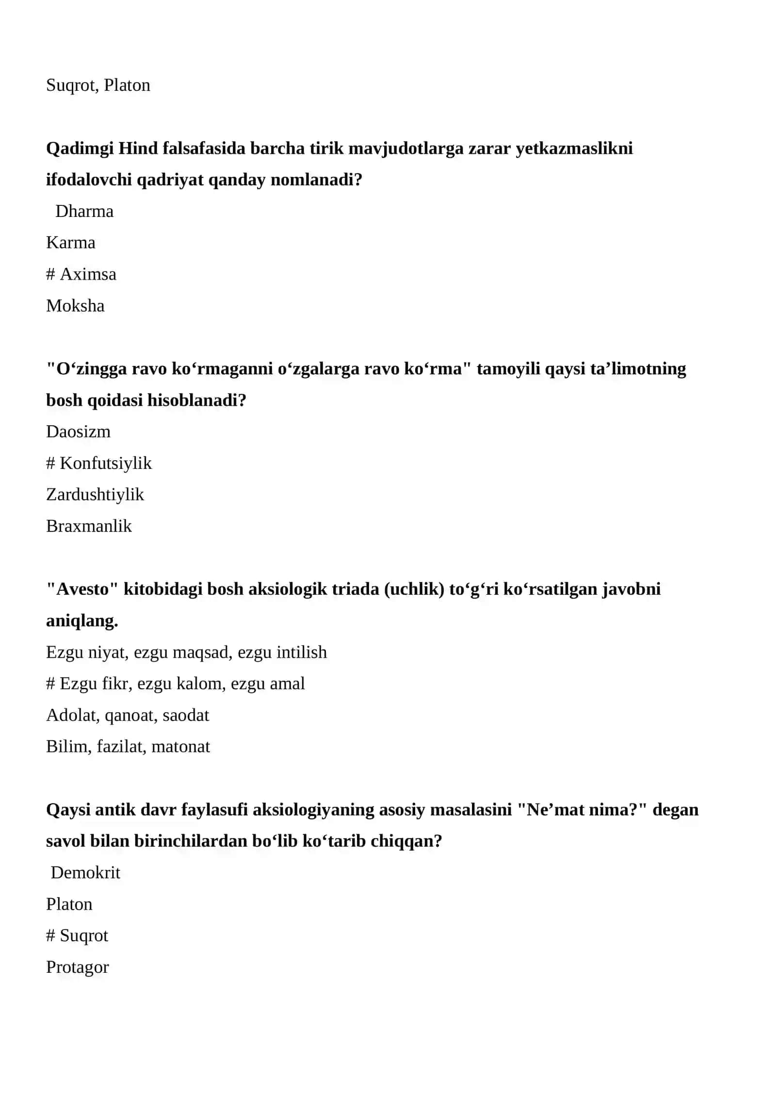 AKSIOLOGIYADAN TESTLAR (JAVOBLARI BILAN) 3