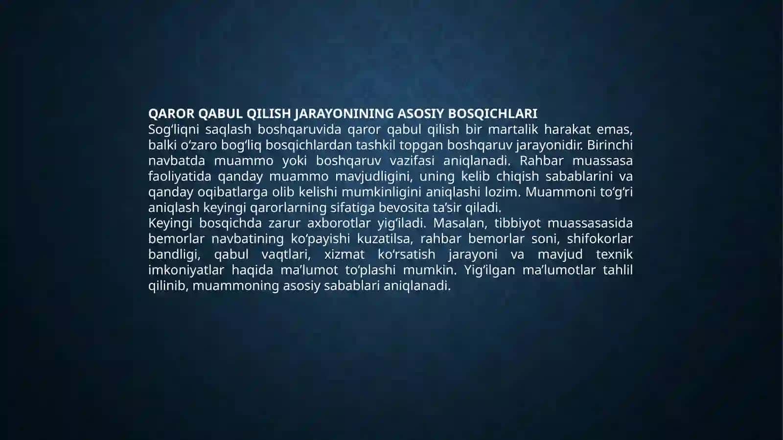 Sog‘liqni saqlash boshqaruvi daqarorlar qabul qilish 3